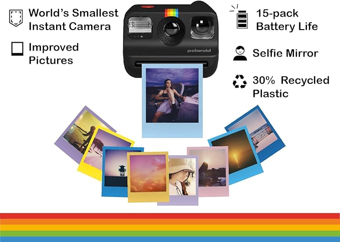 Polaroid Go Generation 2 Instant Film mini Camera (Black) Bundled with Polaroid GO Color Film Double Pack, Hard Carrying Case, Lens Cleaning Cloth