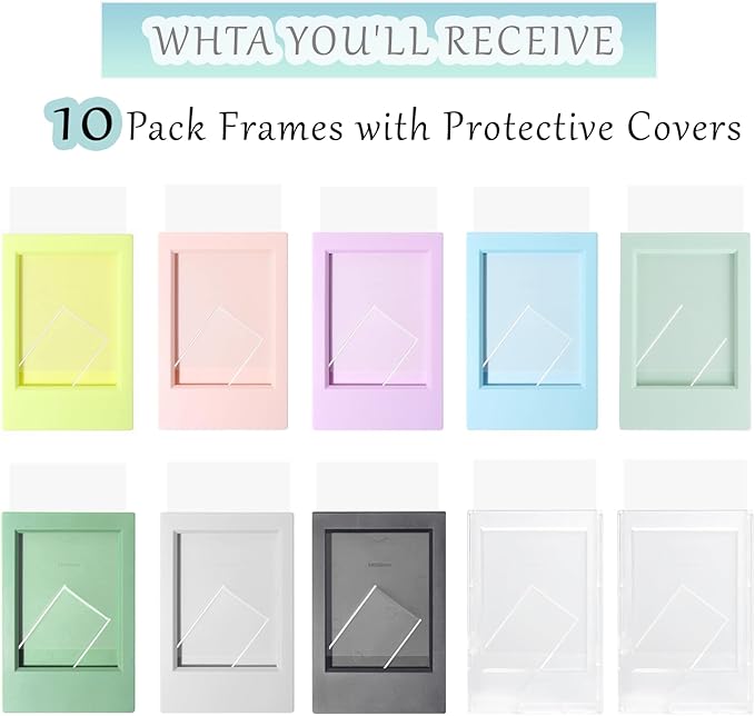 JOYZO - 10 Pack 2x3 Picture Frames for Instax Mini Film, for Polaroid Photo Frames with Clear Front fits for Fuji Instax Mini 12 11 9 8 7s 40 41 90 SE EVO Photocard Desktop Display