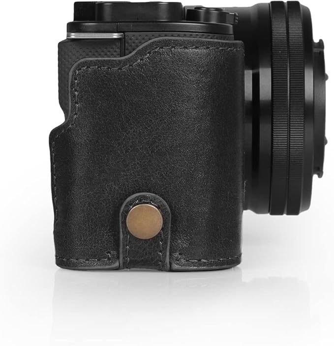 MegaGear Ever Ready Genuine Leather Camera Half Case Compatible with Sony ZV-E10 (Black)