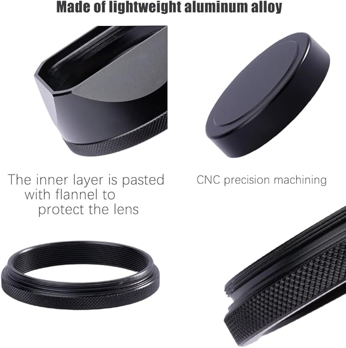 Metal Square Lens Hood (with Cap) with 49mm Adapter Ring for Fujifilm X100V/X100VI Camera Accessories (X100VI-Lens Hood-Black)