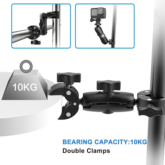 Super Clamp Double Camera Clamp, Crab Plier Clip Bracket Monitor Magic Arm Adapter for Desk Photo Studio Light Stand, Photography Reflector, Photo Boom Stand, Cross Bars, Pole Stick Shoot Accessories