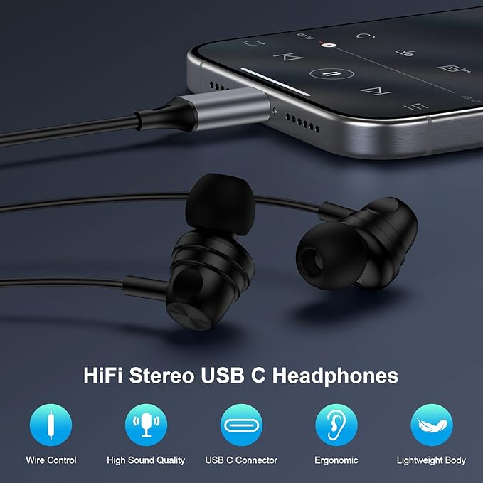 Pixel Wired Earbuds USB C for Google Pixel 10 Pro XL/Fold,10 Pro,10,9a,9 Pro XL,9 Pro Fold,9,8a,8Pro,8,7a,7Pro,7,6a,6,5a,5,4a,4XL,3a,3XL,3,2XL,2,USBC in-Ear Headphones Type C Wired Ear Buds Earphones