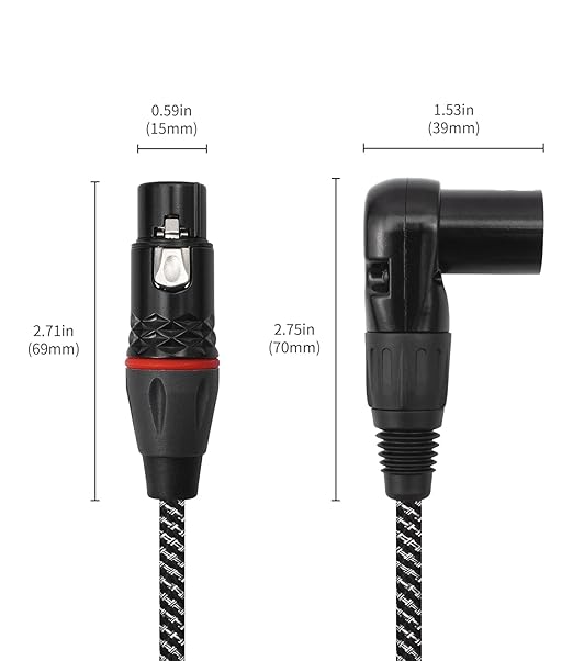 2-Pack XLR Right Angle Male to Female Cable,3FT-90 Degree 3-Pin XLR Adapter Cable, Zinc Alloy Locking Connectors, Dual-Shielded for Tight Spaces, Stage & Studio Use