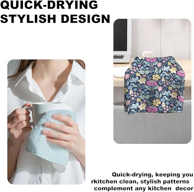 2Pcs Retro Flower Kitchen Towels 24x14 Inch, Dots Seamless Pattern Waffle Hand Towels for Kitchen Home Decor, Absorbent Microfiber Dish Cloth Tea Towel, Housewarming Gifts for Women Mom Grandma
