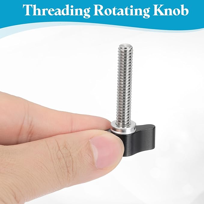 PATIKIL Clamping Screw Knob 1/4" x 1.91", 2Pcs Aluminum Alloy t Shaped Camera Thumb Screws for DSLR Flash Bracket Light Stand Adapter Action Sports Camera Mounting System, Black