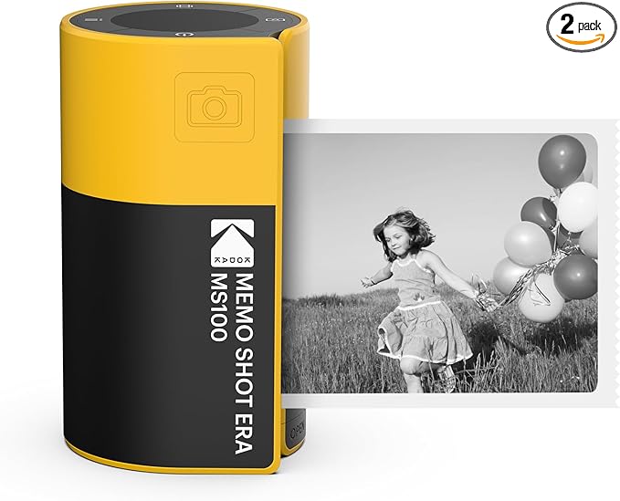 KODAK Memo Shot ERA Kids Instant Digital Camera and Photo Label Printer (Yellow, Camera + 1 Roll)