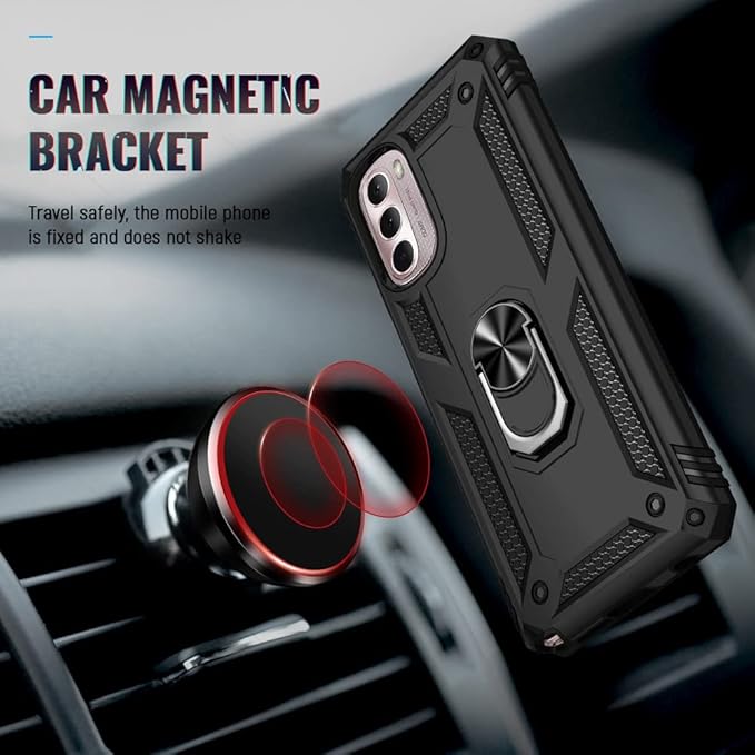 Androgate Phone Case for Motorola Moto G Stylus 2022 4G, Black, with Metal Ring Kickstand, Shockproof Cover, Compatible with HD Screen Protector