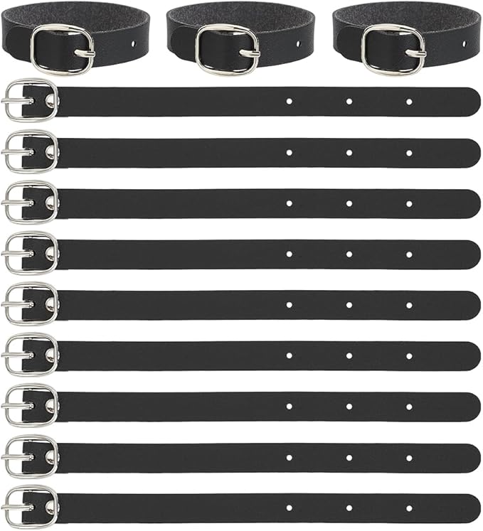 FINGERINSPIRE 12 pcs PU Leather Luggage Tag Straps 7.87" Black Leather Luggage Tag Loops with Alloy Buckle Leather Name Strap Tag Holders for Suitcases Briefcase Backpacks Travel Hanging Accessories