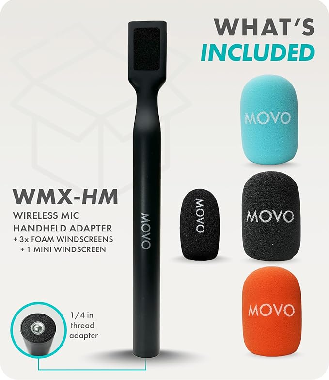 Movo WMX-HM Mic Handle for DJI Mic, Rode Wireless GO, Hollyland Lark, and More - Wireless Interview Microphone Handle - Wireless Lav Mic Adapter for Vlogging, Interviews, Podcasting, Content Creation