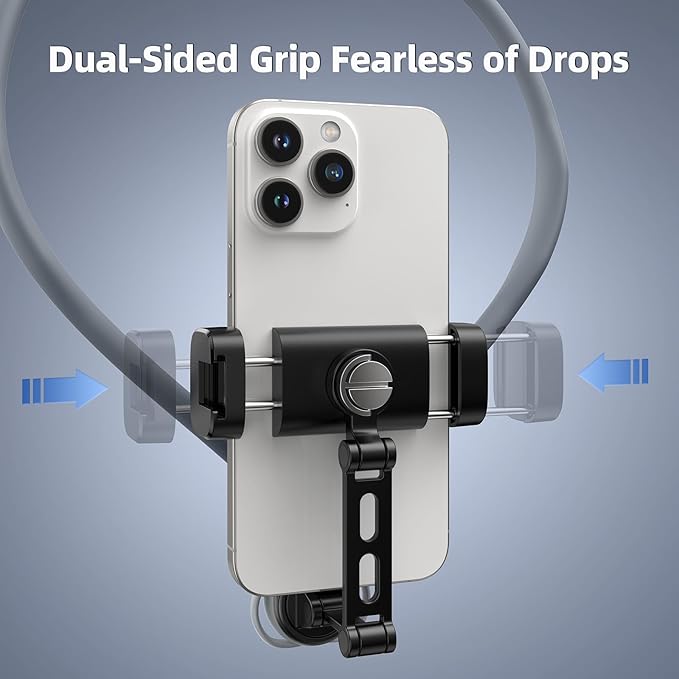 TELESIN° Neck Phone Holder POV/Vlog Neck Mount for Phones with Phone Clip, Hands Free Phone Neck Holder w Chest Strap Neck Selfie Mount Video Recording for iPhone Samsung Google Pixel and All Phones