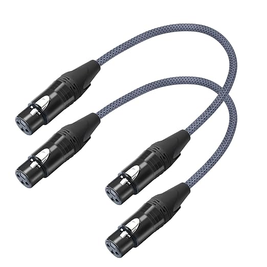 2 Pack 3Pin Female to Female Balance Audio Cable,3-Pin Mic Patch Cables,XLR Female DMX Cable Patch Cords for Audio and Sound Equipments-1Feet