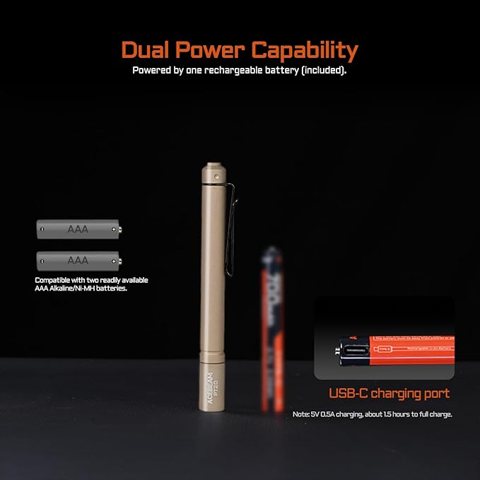 ACEBEAM PT20 2 AAA EDC Flashlight Rechargeable, 500 High Lumens Pen Flashlight with Clip, Compact Pocket MINI LED Flash Light, Super Bright Small Pen Light for Emergency, Camping, Home, Work