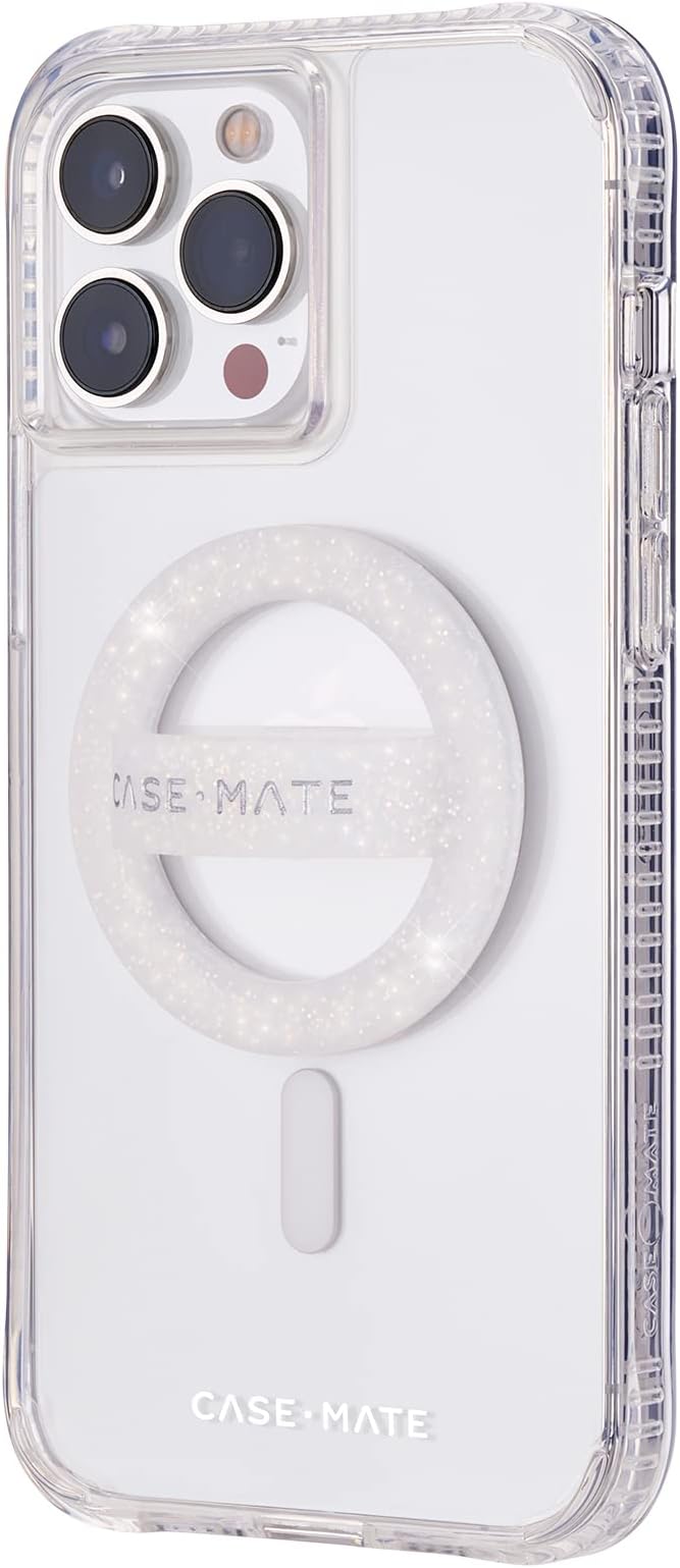Case-Mate Magnetic Phone Grip MagSafe Loop Grip - Detachable Holder for Hand - Soft Collapsible MagSafe Grips for Back of Phone for iPhone 17 Pro Max/16 Pro Max/15/14/13/12/S25 Ultra - White Sparkle