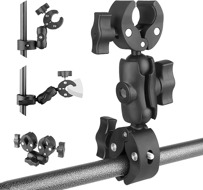 Double Clamp Mount Umbrella Chair Clamp with 360° Magic Arm, Umbrella Holder Clip for Chair Wheelchair Stroller Light Stand, Photography Reflector, Motorcycle, Live Scope Pole, Photo Boom Stand