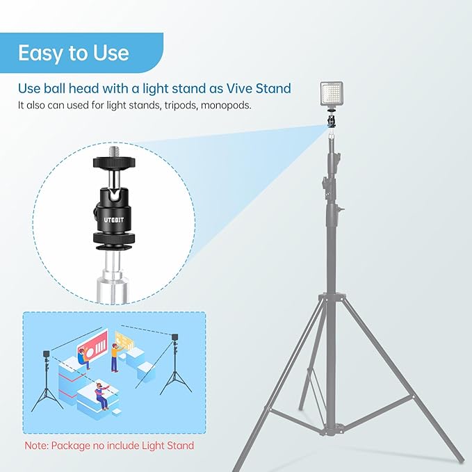 UTEBIT 2 Pack Universal 1/4" Swivel Mini Ball Head Screw Tripod Mount, 360 Degree Rotating Mount Base Adapter 1/4" Camera Hot Shoe Mount for DSLR Cameras Vive Tripods Monopods Camcorder Light Stand
