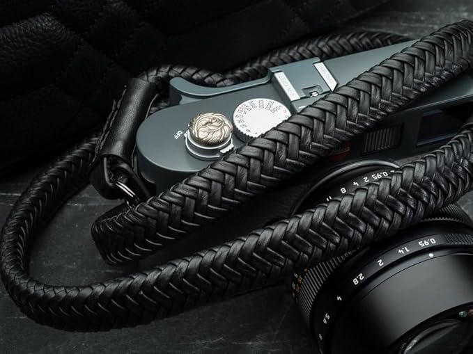 Vi Vante Leather Braided Camera Strap Matador Noir w/Electroplated Rings, Hand-Made 47 inches