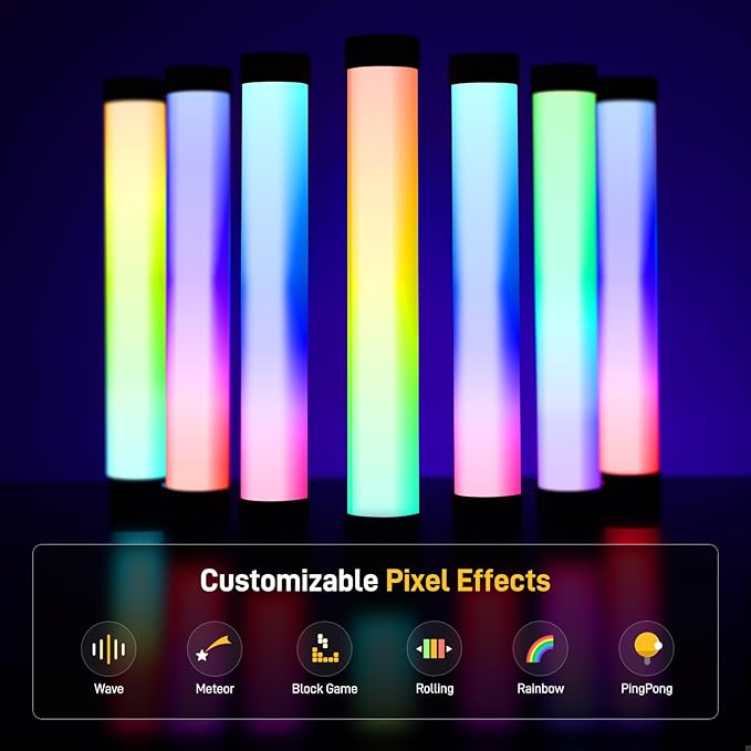 GVM BX8C RGB Tube Light with Spotlight, Full Color Photography Handheld LED Video Lighting Wand Stick with Bluetooth Control, 6 Pixel Effects 12 Lighting Scenes, 2000K-10000K, 3300mAh Battery