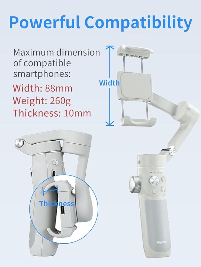Feiyu VB4SE 3-Axis Smartphone Gimbal Stabilizer – Compact Handheld Video Stabilizer with Bluetooth Control, App Shooting Modes, 1300mAh Battery – Compatible with iPhone & Android