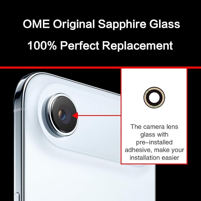 2PCS ASDAWN Back Rear Camera Lens Glass Replacement for iPhone Air 6.5 inch with Pre-Installed Adhesive, Back Lens Glass with Installation Manual + Repair Tool Set