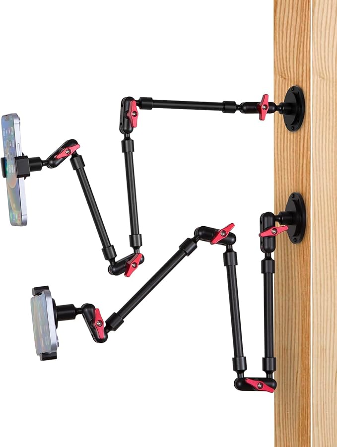 32'' Metal Base Magic Arm Phone Mount - Wall Screw-Mounted, 1.2LBS Load, 360° Rotatable for Live Stream/Office/Video Recording