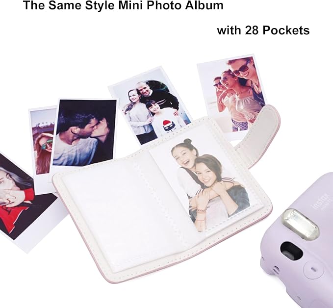 Frankmate Instant Camera Case Compatible with Fujifilm Instax Mini 11/9/8/8+ PU Leather Bag with Pocket and Adjustable Shoulder Strap Mini Photo Album (Pink)