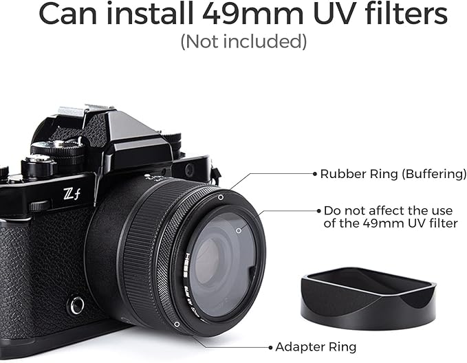 Metal Square Lens Hood (with Cover) with 49mm UV Filter Adapter Ring Compatible with for Fujifilm X100V/X100VI (Aluminum Alloy-Black)