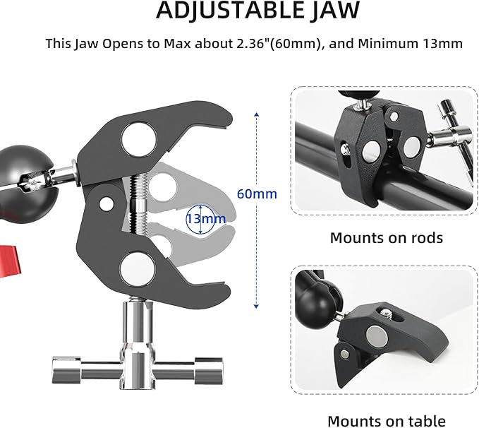 Super Clamp Mount Kit with 360° Ballhead Magic Arm – Universal Camera Mount with 1/4"-20 Screws for DSLR Camera,Led Lights,Action Cameras,and More