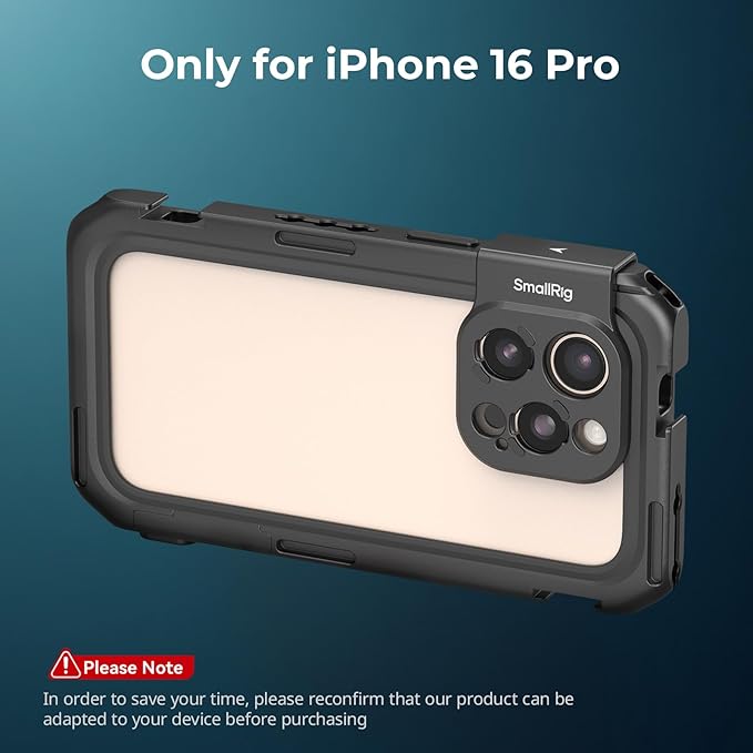 SmallRig Mobile Video Cage Basic Edition for iPhone 16 Pro, Phone Cage with T-Mount Lens Backplate, TPU Soft Frame, for Video Shooting, Live Streaming, and Cinematic Filmmaking - 5008