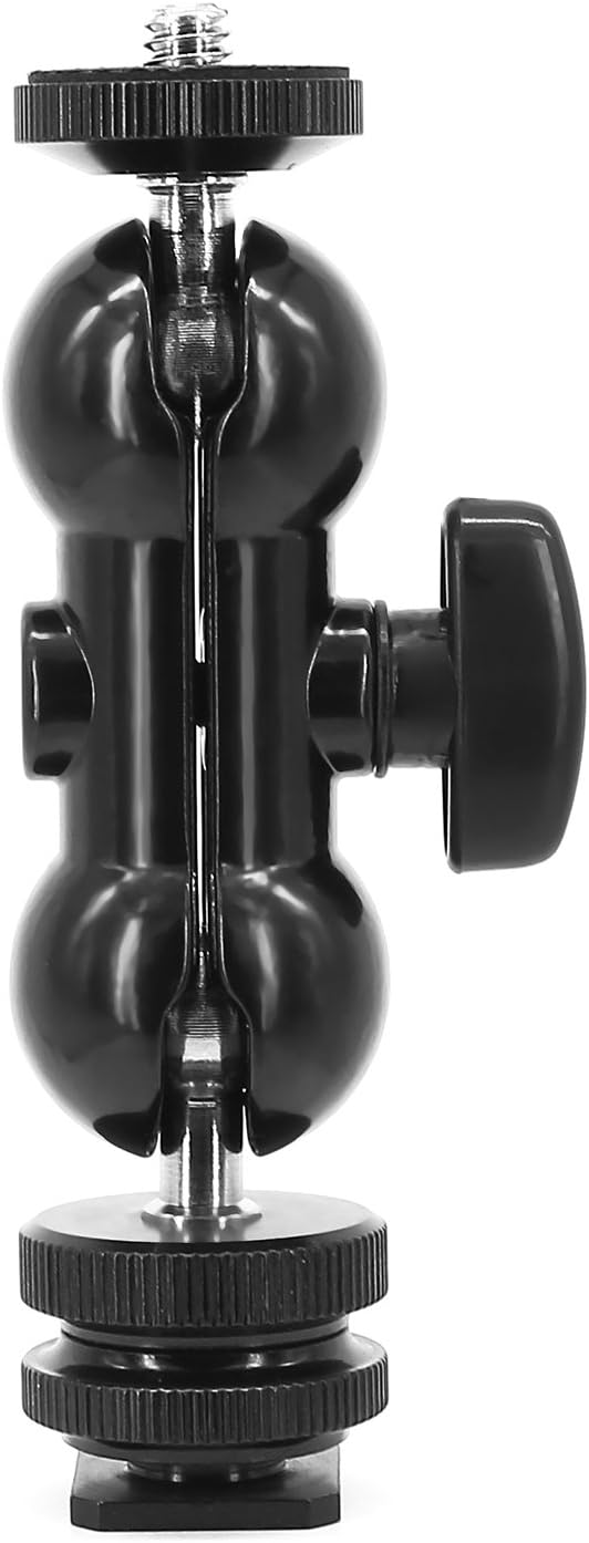 Ball Head Shoe Mount 1/4" Hot Shoe Mount Double Ballhead 1/4" Tripod Screw Multi-Function for LCD Monitors,Led Light,Microphone