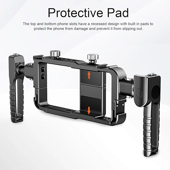 Handheld Phone Video Rig, Aluminum Smartphone Cage Stabilizer Kit with Rotatable Handles and Bluetooth Remote, for Vlogging Filmmaking and Content Creation