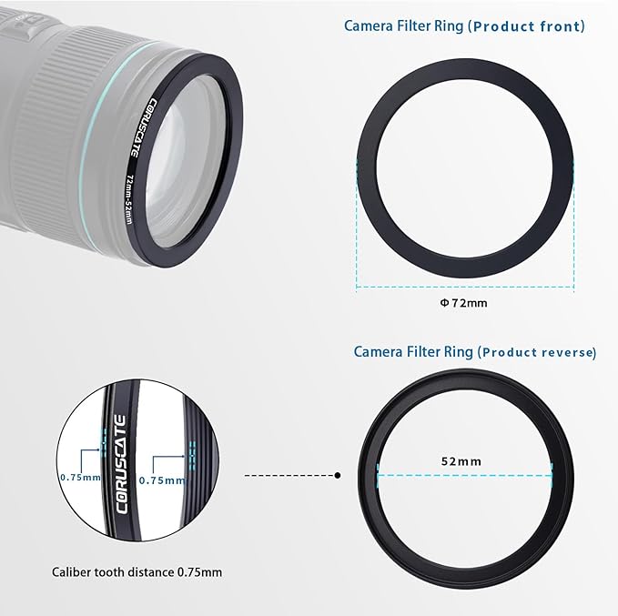 72mm to 52mm Camera Lens Adapter,Change The Filter or Lens Size from 72mm to 52mm.Compatible All 52mm Thread Filter Accessory+1pcs Lens Cleaning Cloth.