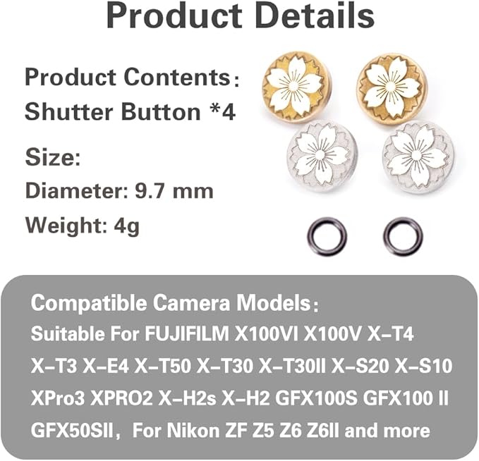 DBZZ Camera Shutter Button for Fuji X-T5 X-T3ii X-T200 X-T4 (2 Silver and 2 Brass)