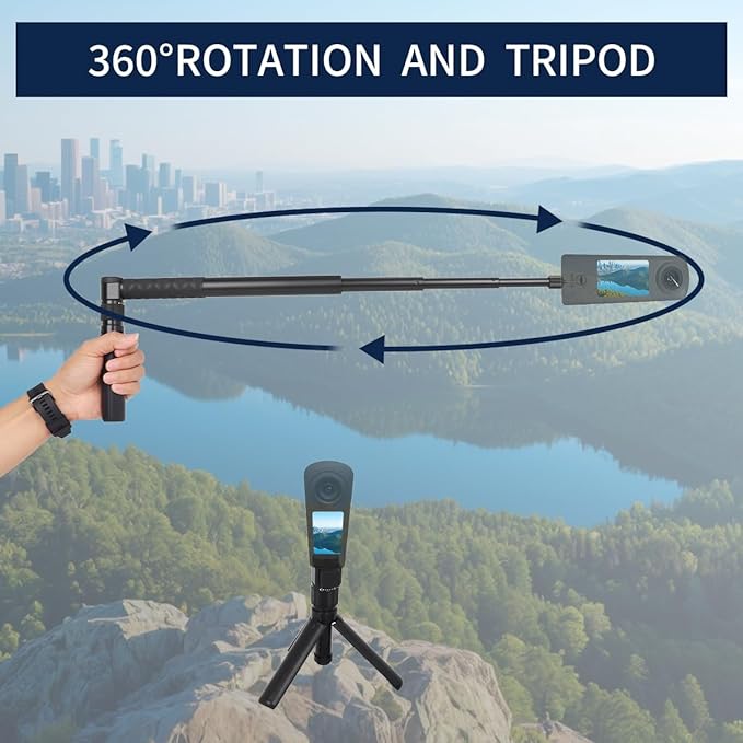 Handheld Invisible Selfie Stick Tripod 360° Rotating 11-45 in Compatible for Insta360 X3/ONE X2/RS/R/GO 3S Invisible Camera Stick Extendable Pole Aluminum Anti Shake Bracket Accessories