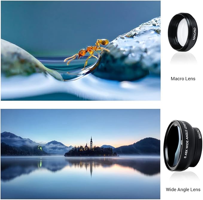 Fisheye Lens iPhone Phone Camera Lens Kit Wide Angle Macro for iPhone 14 13 12 11 X XS Xr Se 8 pro max Mini Samsung Most Phones with Clip PU Bag (Black) …
