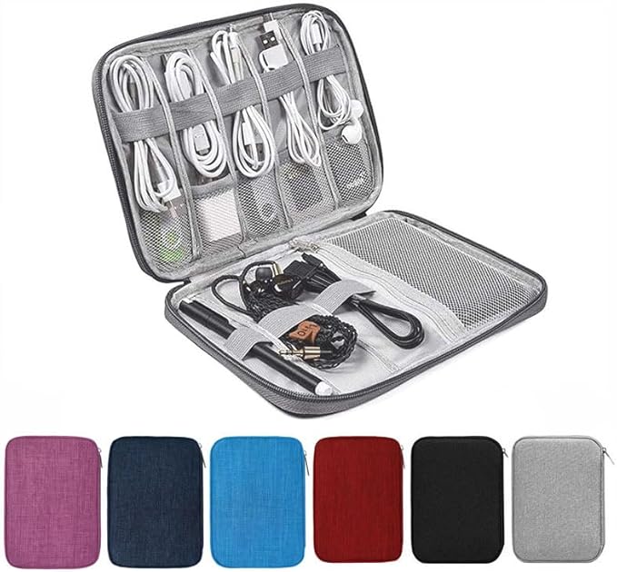 Travel Case Carry Pouch Electronic Accessories Organizer Portable Waterproof Double Layers All-in-One Storage Bag for Power Bank USB Cable Mouse Cords Charger Phone Earphone Flash Drive Grey