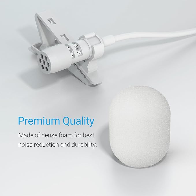 Cubilux Foam Cover for Lavalier Lapel Microphone, Windscreen for Mini Clip-On Lav MIC, Foam Cover, 10-Pack, White