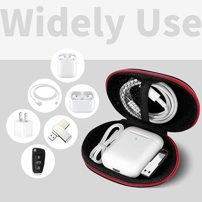 MOLOVA for Earbuds Carrying Case, Small Oval Storage Cases, Tech Pouch, Portable Storage Earbud Pouch Bag for Earbuds, in-Ear Headphones, Earphones, Headsets, Hearing Aids, USB Charging Cable, Red