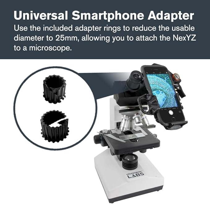 Celestron – NexYZ DX – Universal Smartphone Adapter for Telescope, Binoculars & Spotting Scopes – 3-Axis Precision Alignment – Capture Images & Video Through Your Optics – Includes Bluetooth Remote
