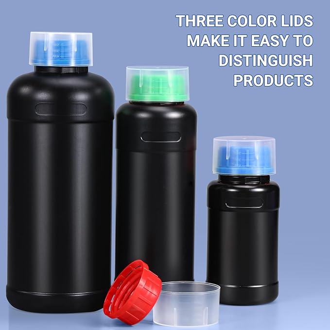 ASEVAT 33.8oz/1000ml HDPE Darkroom Chemical Storage Bottles Photographic Plastic Containers with lids Empty Liquid Container for Film Photo Developing Processing Equipment, Laboratories (3pcs)