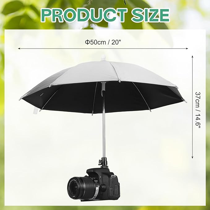 PATIKIL Camera Umbrella, 2 Pack 20 Inch Sunshade Camera Hot Shoe Umbrella Protector Waterproof Rain Cover Protector for Nikon, Silver