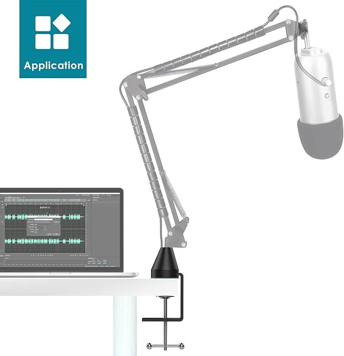 YOUSHARES Table Mount Clamp for Mic - Boom Arm Clamp for Microphone Arm Stand with Adjustable Screw, the Maximum Gap is 6cm/2.36 inch