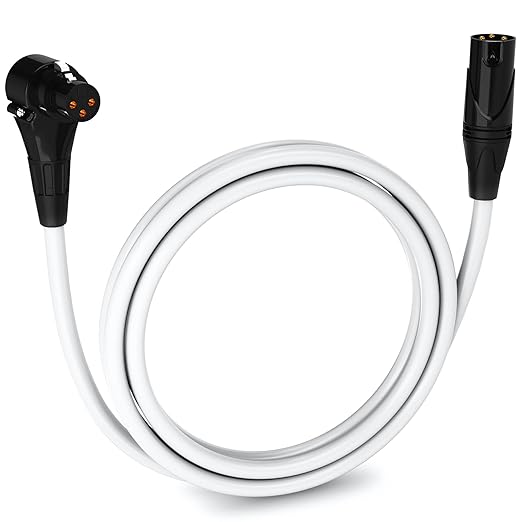LyxPro 6 Feet Right Angle XLR Female to Male 3 Pin Mic Cord for Powered Speakers Audio Interface Professional Pro Audio Performance Camcorders DSLR Video Cameras and Recording Devices - White