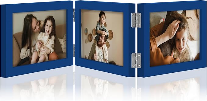decorUhome Triple 6x4 Picture Frame Horizontal, Engineered Wood Trifold Photo Frame with Plexiglass for Tabletop Display, 6x4, Royal Blue