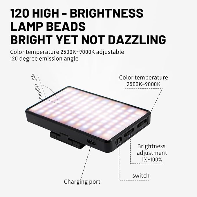 GBK Tattoo Light,Photographic Lighting,Anti-Glare,120 LED Light,with CPL Filter Lens and Handheld Stand for Tattoo Artists&Beginners,Improve Work Photo Quality