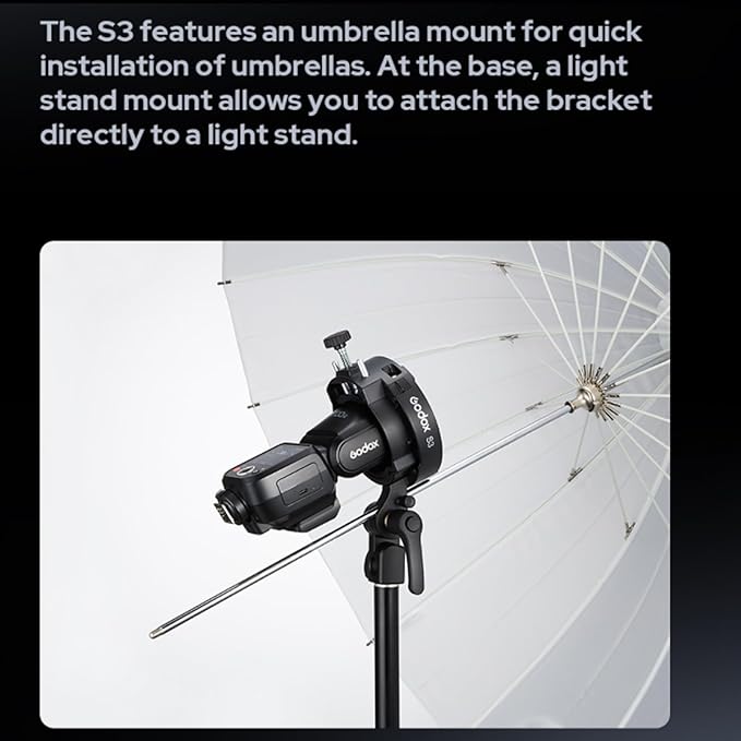 Godox S3 Speedlite Flash Bracket for AD200 Pro II, AD400Pro II, AD300Pro, for Godox V1 Pro, V100 Round Head Flash, V860III / TT685II/ TT350 Series, Tilts ±90° S-Type Bracket Bowens Mount Holder