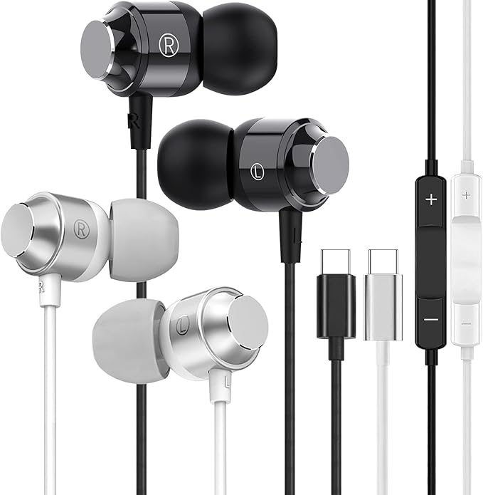 2 Pack USB C Headphones for iPhone 17 16 15 Pro Max 16e, Wired Earphones Type C Earbuds, USBC Ear Buds with Mic Volume Control HiFi Stereo Noise Cancelling for iPhone 17 16 15 Plus