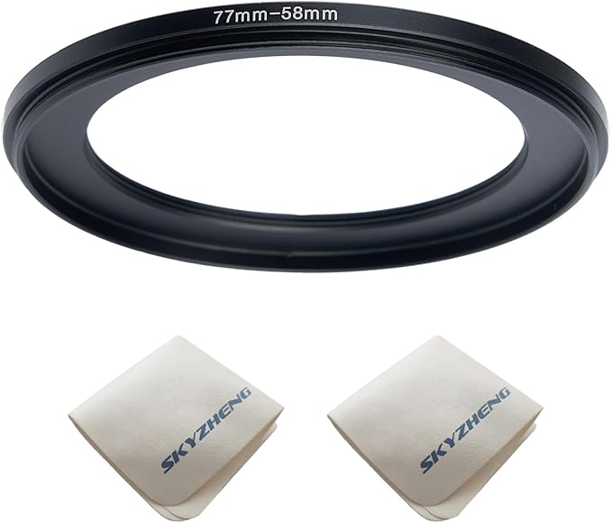 77mm Lens to 58mm Camera Lens Adapter 77mm to 58mm Step Down Ring Adapter Ring for All Brands of UV ND CPL, with Premium Lens Wiping Cloth 2 Pack (77mm-58mm)