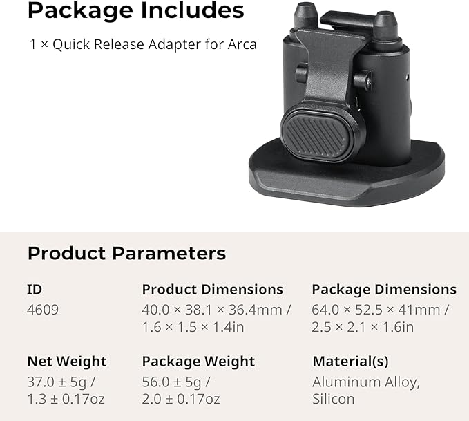 SmallRig Quick Release Adapter for SmallRig Quick-Release Mobile Phone Cage Series, for Tripods, Gimbal Stabilizers, Sliders, and Other Equipment with Tripod Heads for Arca-Swiss - 4609