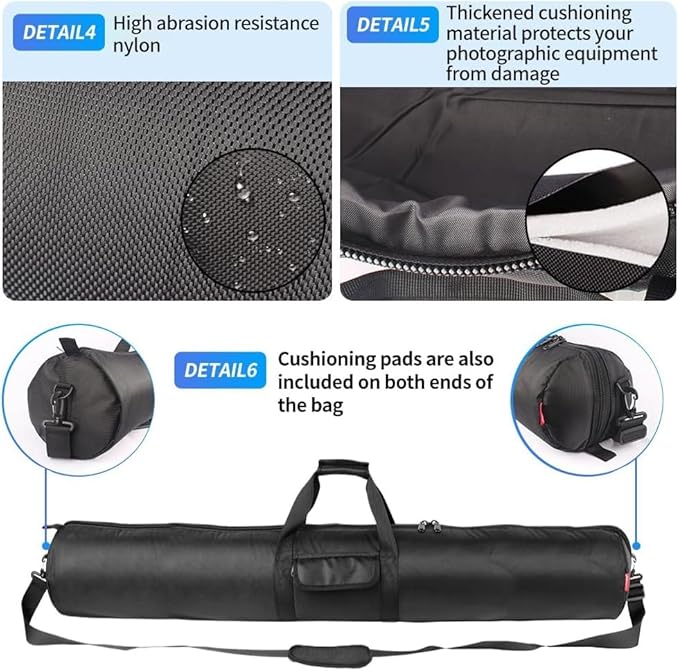 HEMMOTOP Tripod Bag, 47x8.3in All Sides Thick Padded Tripod Carrying Case with Shoulder Strap and Handle, Heavy Duty Light Stand Bag with Two Zippered Pockets for Pool Cue, Speaker Stand -R12021