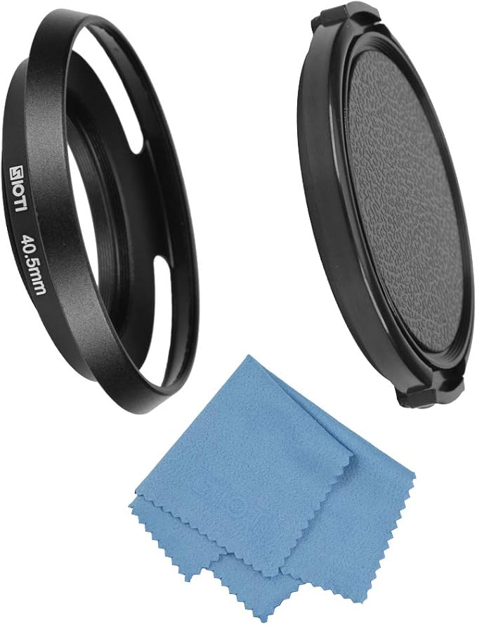 SIOTI 40.5mm Lens Hood, Oxidation Matte Anti Reflective Treatment, Aluminum Alloy, with 1 * 58mm Lens Cap, Compatible with Sony/Canon/Nikon/Fuji etc >24mm Camera Lens
